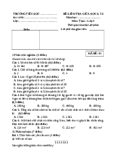 Bộ 15 đề thi giữa kì 2 Toán lớp 3 Kết nối tri thức có đáp án