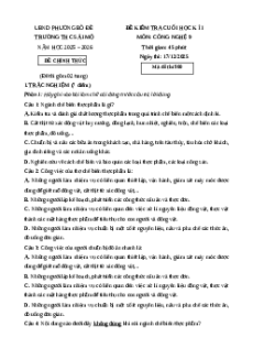 Đề thi Cuối kì 1 Công nghệ 9 Chế biến thực phẩm (có lời giải)