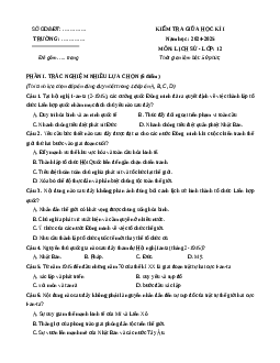 Đề thi giữa kì 1 Lịch sử 12 Cánh diều 2024 (Đề 3)