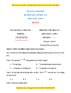 Đề thi cuối kì 1 Toán 6 Cánh diều (Đề 5)