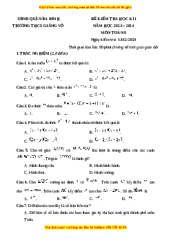 Đề thi cuối kì 1 Toán 8 Kết nối tri thức Trường THCS Giảng Võ-Quận Ba Đình-Hà Nội