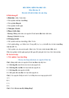 Đề cương Cuối kì 1 Hóa học 10 Kết nối tri thức