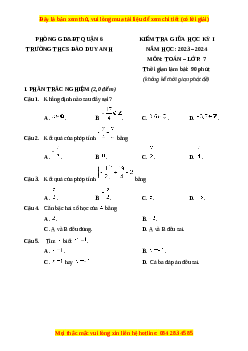 Đề thi giữa kì 1 Toán 7 Chân trời sáng tạo Trường THCS Đào Duy Anh – TP HCM