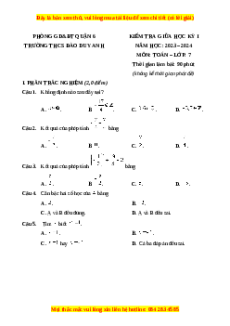 Đề thi giữa kì 1 Toán 7 Chân trời sáng tạo Trường THCS Đào Duy Anh – TP HCM