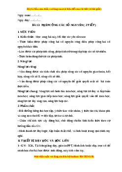 Giáo án Phép cộng các số nguyên Toán 6 Cánh diều