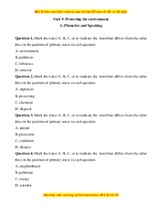 Trắc nghiệm Unit 9: Protecting The Environment Tiếng Anh 10 Kết nối tri thức
