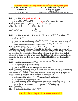 Đề thi vào 10 môn Toán tỉnh Vĩnh Long năm 2020