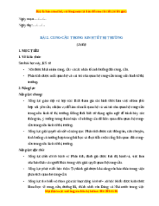 Giáo án Bài 2 KTPL 11 Kết nối tri thức: Cung - cầu trong nền kinh tế thị trường
