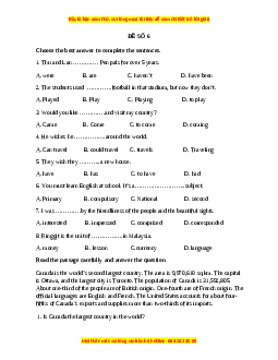 Đề thi giữa kì 1 Tiếng Anh 9 - Đề 6