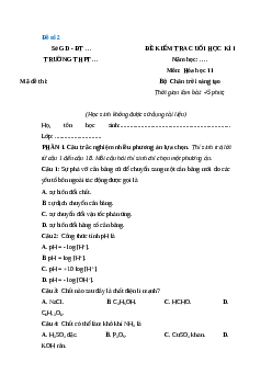 Đề thi Hóa học 11 Cuối kì 1 Chân trời sáng tạo cấu trúc mới 2025 (Đề 2)
