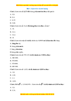 Trắc nghiệm Làm trò và ước lượng Toán 7 Cánh diều