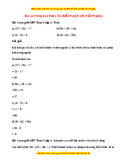 VBT Toán lớp 3 Bài 44 (Cánh diều): Tính giá trị của biểu thức số (tiếp theo)