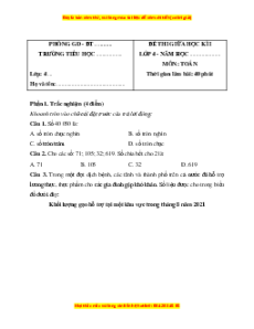 Đề thi giữa kì 1 Toán lớp 4 Chân trời sáng tạo (đề 3)