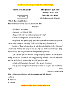 Đề thi giữa kì 2 Ngữ văn 8 Chân trời sáng tạo (Đề 4)