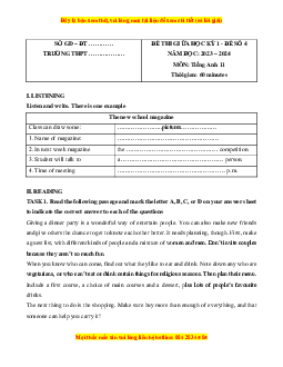 Đề thi giữa kì 1 Tiếng Anh 11 Global success (Đề 4 kèm file nghe)