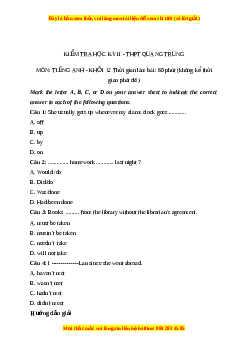 Đề thi cuối kì 2 Tiếng Anh lớp 12 trường THPT Quang Trung năm 2023