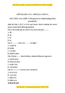 Đề thi cuối kì 2 Tiếng Anh lớp 12 trường THPT Quang Trung năm 2023