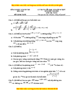 Đề thi vào 10 môn Toán tỉnh Bắc Cạn năm 2020