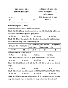 Đề thi cuối kì 1 Toán lớp 4 Chân trời sáng tạo - Đề 12
