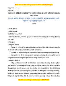 Giáo án Bài 19 KTPL 10 Kết nối tri thức: Đặc điểm, cấu trúc và nguyên tắc hoạt động của hệ thống chính trị Việt Nam