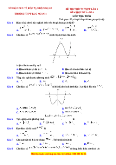 Đề thi thử tốt nghiệp Toán trường THPT Lục Ngạn 1 - Bắc Giang lần 1 năm 2024