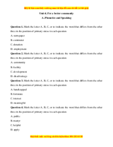 Trắc nghiệm Unit 4: For A Better Community Tiếng Anh 10 Kết nối tri thức