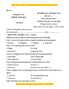 Đề thi cuối kì 2 Khoa học lớp 4 Kết nối tri thức (Đề 2)