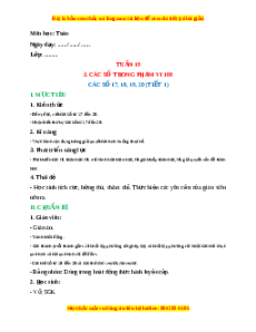 Giáo án các số 17, 18, 19, 20 Toán lớp 1 Cánh diều