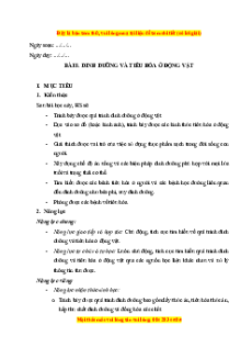 Giáo án Dinh dưỡng và tiêu hóa ở động vật Sinh học 11 Chân trời sáng tạo