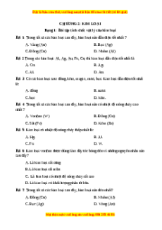 Trắc nghiệm Bài tập tính chất vật lý của kim loại Hóa học 9