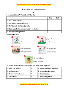 Đề thi cuối kì 1 Tiếng Anh lớp 4 i-Learn Smart Start (Đề 5 kèm file nghe)