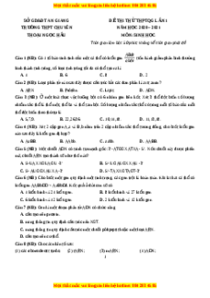 Đề thi thử Sinh Học trường Chuyên Thoại Ngọc Hầu lần 1 năm 2021