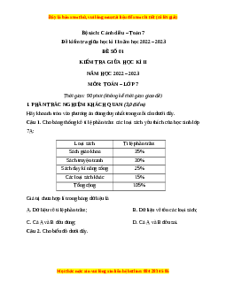 Đề thi giữa kì 2 Toán 7 Cánh diều có đáp án (Đề 1)