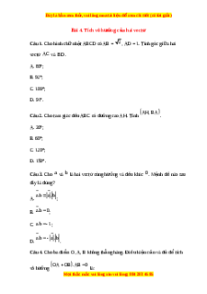 Trắc nghiệm Tích vô hướng của hai vectơ Toán 10 Chân trời sáng tạo