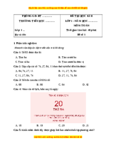 Đề thi cuối kì 2 Toán lớp 1 Chân trời sáng tạo (Đề 1)