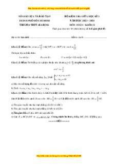 Bộ 9 đề thi giữa kì 1 Toán 11 TP Hồ Chí Minh có đáp án