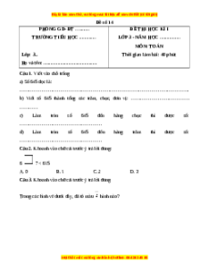 Đề thi cuối kì 1 Toán lớp 3 Chân trời sáng tạo - Đề 14