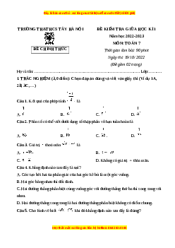 Đề thi giữa kì 1 Toán 7 Kết nối tri thức THCS Tây Hà Nội