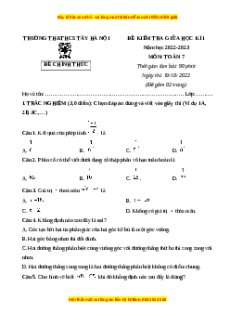 Đề thi giữa kì 1 Toán 7 Kết nối tri thức THCS Tây Hà Nội