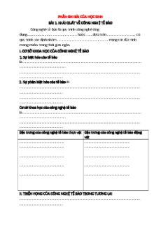 Vở ghi bài Chuyên đề Sinh học 10 Chân trời sáng tạo