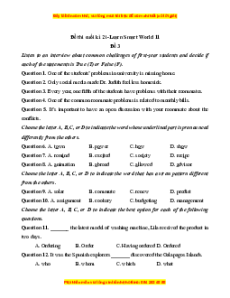 Đề thi cuối kì 2 Tiếng Anh 11 Ilearn smart world (Đề 3 kèm file nghe)