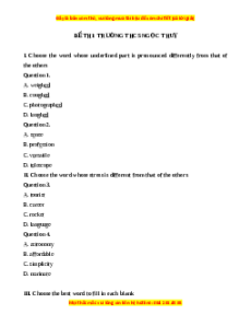 Đề thi cuối kì 2 Tiếng Anh 9 trường THCS Ngọc Thuỵ năm 2023