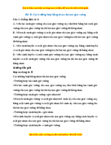 Trắc nghiệm Các trường hợp bằng nhau của tam giác vuông Toán 7 Kết nối tri thức