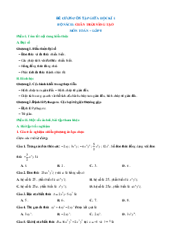 Đề cương ôn tập Giữa kì 1 Toán 8 Chân trời sáng tạo Cấu trúc mới