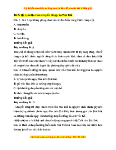 Trắc nghiệm Bài 5 Địa Lí 10 Kết nối tri thức: Hệ quả địa lí các chuyển động của Trái Đất