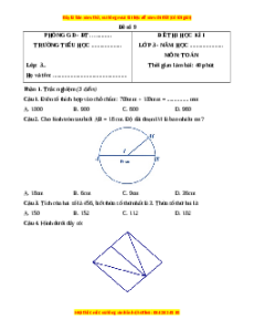 Đề thi cuối kì 1 Toán lớp 3 Chân trời sáng tạo - Đề 9