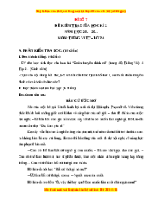Đề thi giữa kì 2 Tiếng Việt lớp 4 Cánh diều (Đề 7)