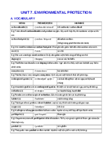 Bài tập chuyên sâu Unit 7: Environmental protection Tiếng Anh 8 Global success