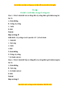 Trắc nghiệm Ôn tập chủ đề 1: Giới thiệu chung về trồng trọt Công nghệ 10 Cánh diều