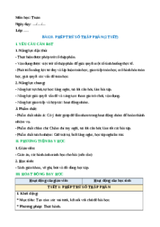 Giáo án Phép trừ số thập phân Toán lớp 5 Kết nối tri thức
